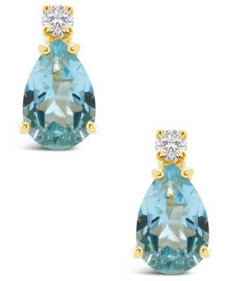 Aquamarine (3/4 ct.t.w) and Diamond Accent Stud Earrings in 14K Yellow Gold