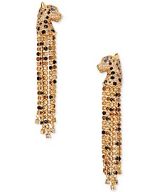 Gold-Tone Multicolor Crystal Chain Leopard Linear Drop Earrings