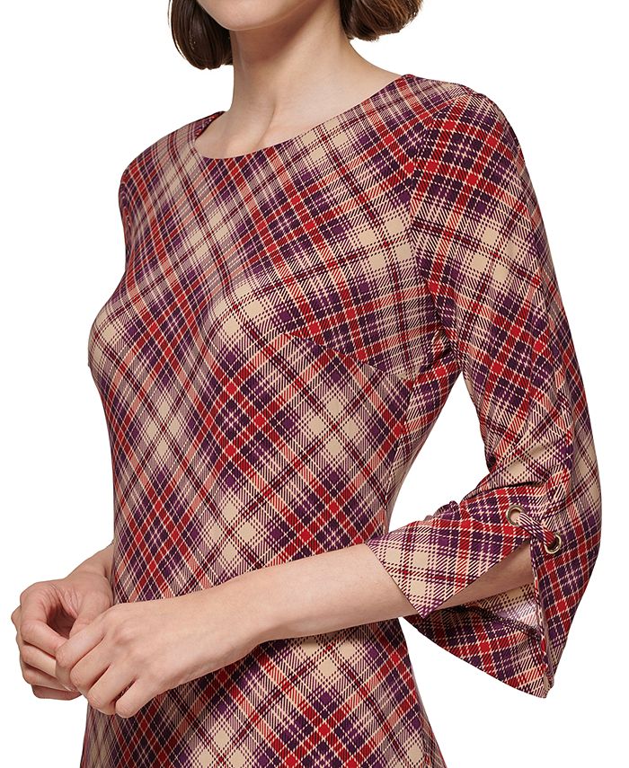 Tommy Hilfiger Women's Plaid 3/4Sleeve Shift Dress Macy's