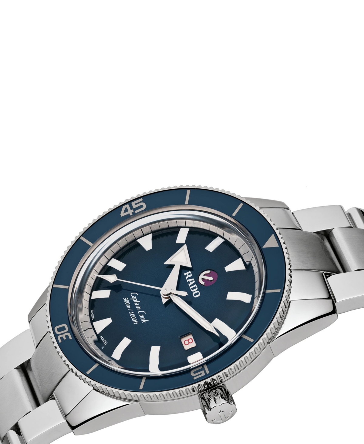 Shop Rado Captain Cook Men's Automatic Blue Stainless Steel Bracelet Watch 42 Mm In Silver