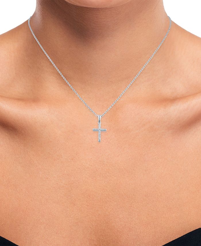 Macy's Diamond Accent Cross Pendant Necklace in Sterling Silver, 16