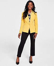 Women's One-Button Blazer, Printed Cowlneck Top & Pants