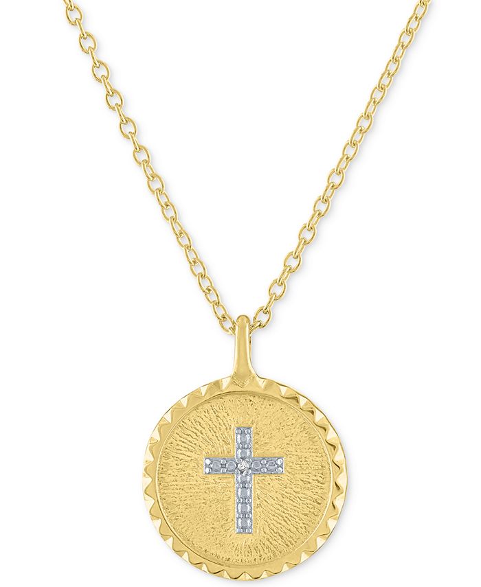 Macy's Diamond Accent Cross Disc Pendant Necklace in 14k GoldPlated