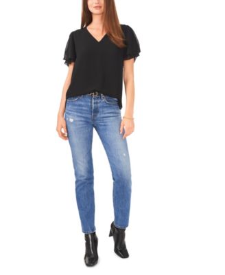 Women's V-Neck Tulip Sleeve Blouse