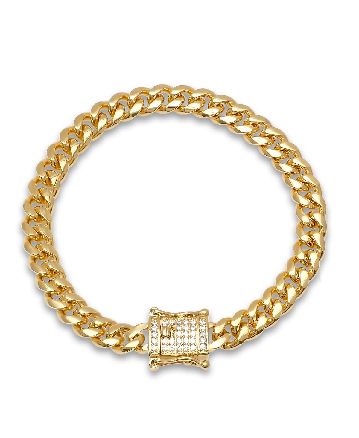 Miami Cuban Chain with Simulated Diamond Box Clasp Bracelet - Yellow