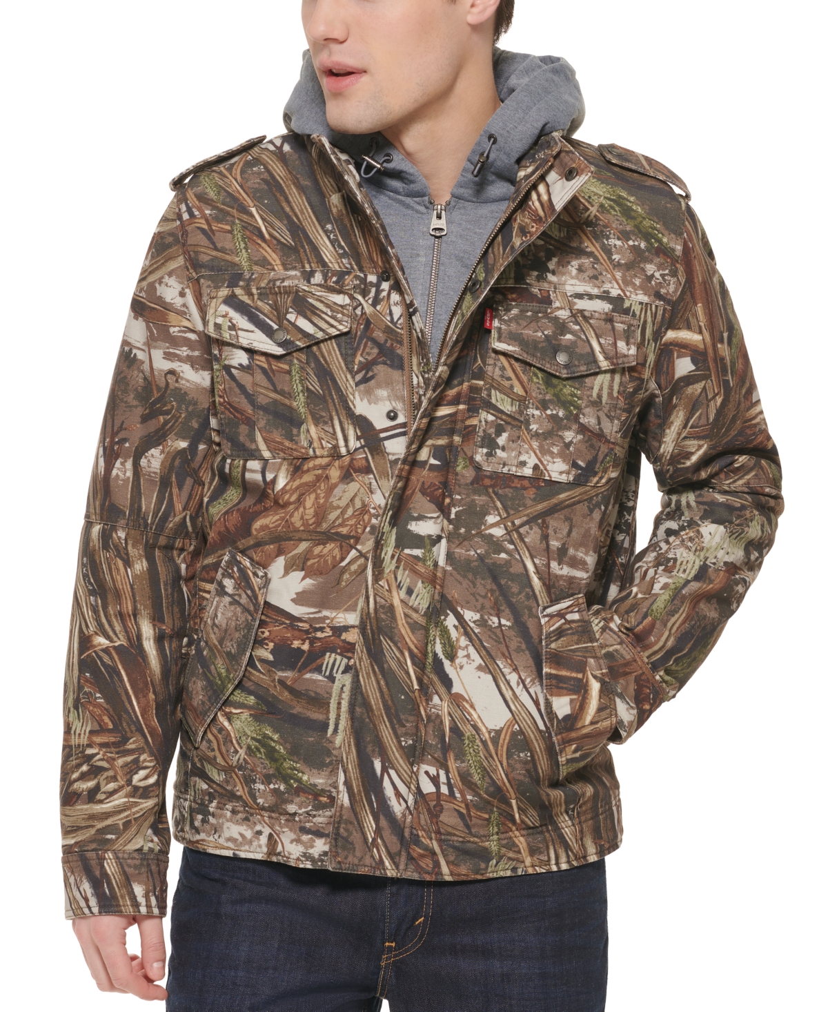 Levi's Men's Sherpa Lined Two Pocket Hooded Trucker Jacket In Real Tree Print