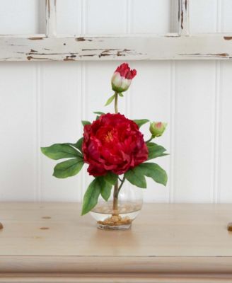 Peony w/Fluted Vase Silk Flower Arrangement