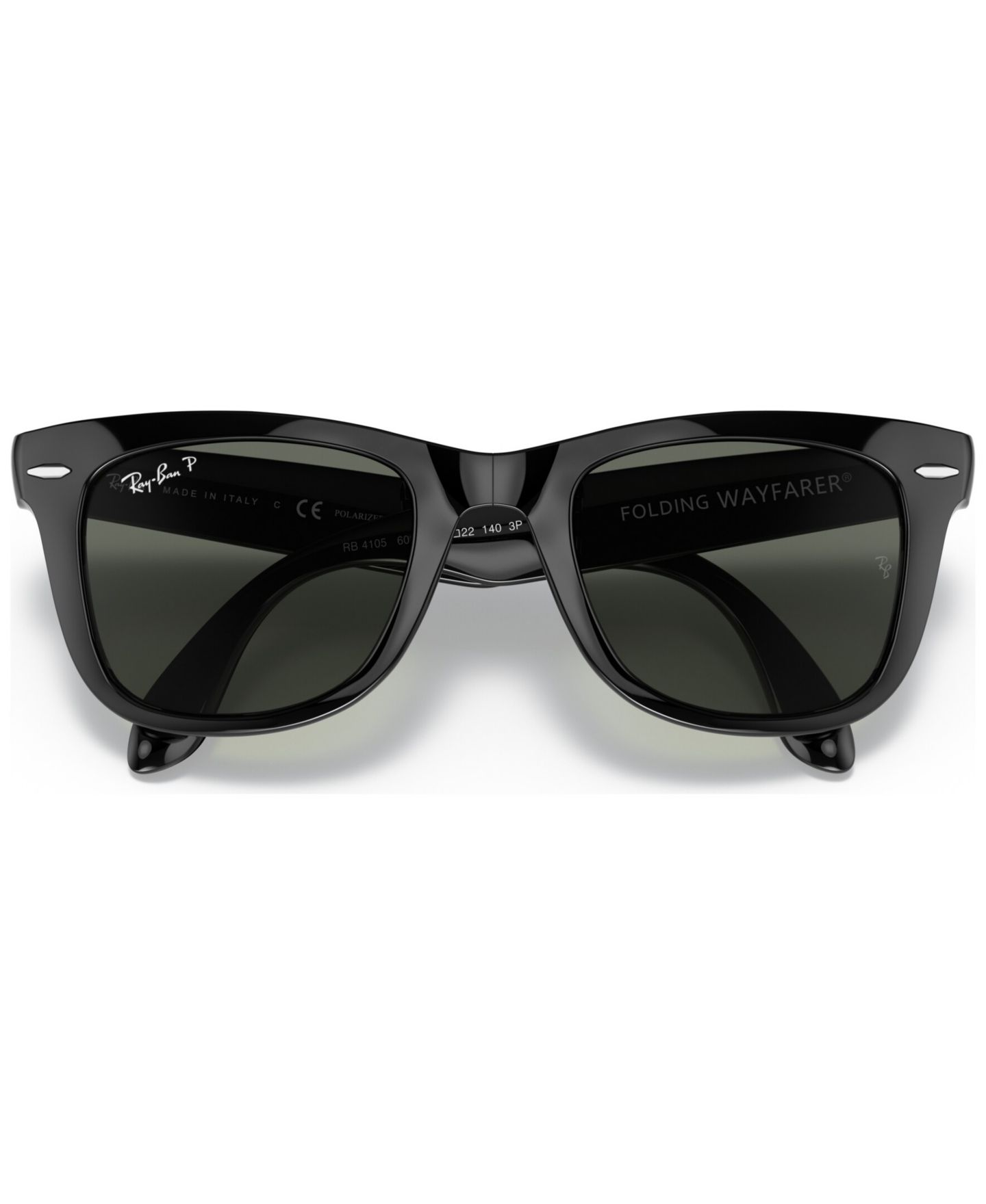 Женские солнцезащитные очки Ray-Ban Polarized Sunglasses, RB4105 Folding Wayfarer, цвет: Полированный чёрный / Зелёный — фото 5