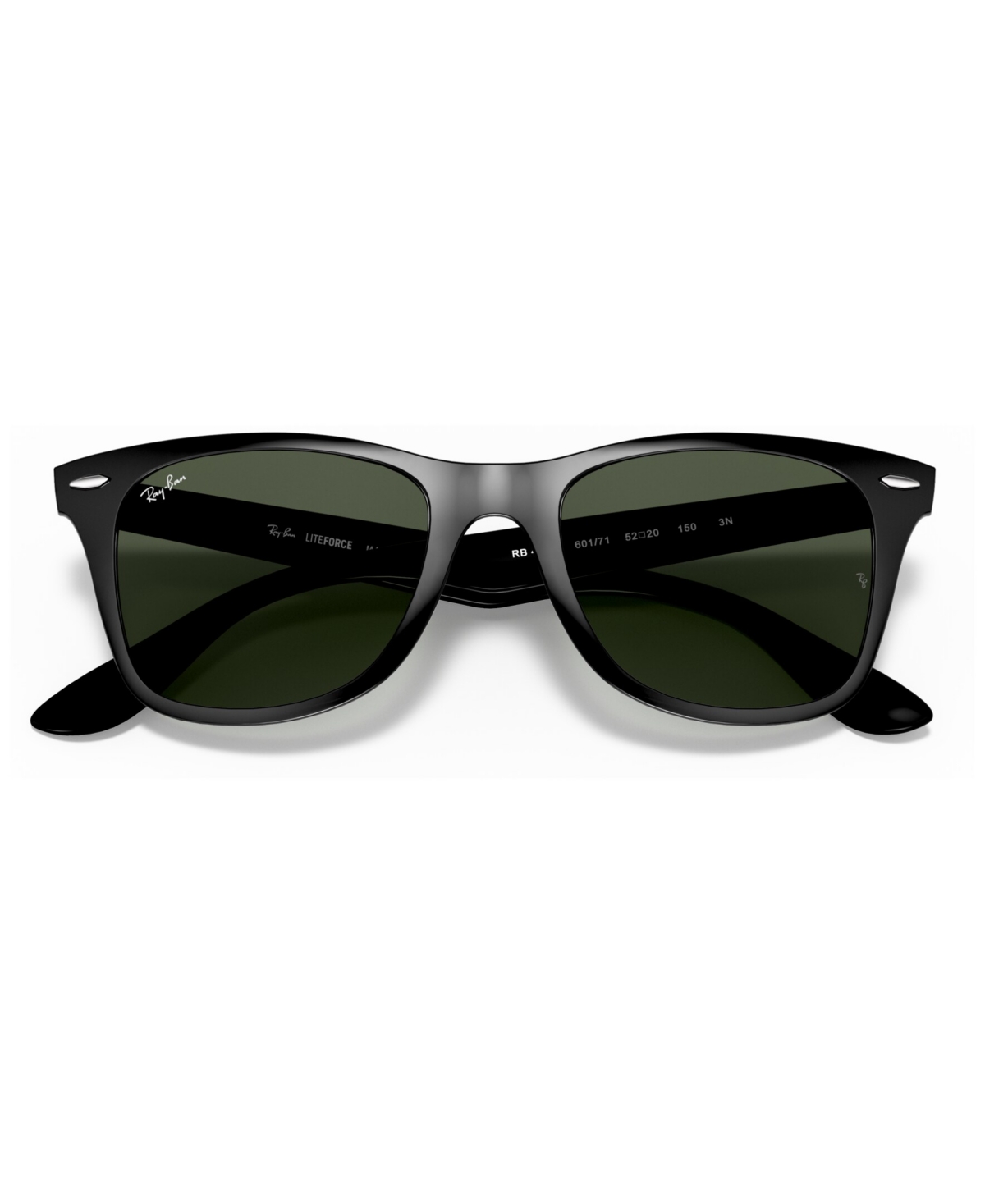 Ray Ban Unisex Polarized Low Bridge Fit Sunglasses, Rb4195f Wayfarer Liteforce 52 In Black Shiny,green