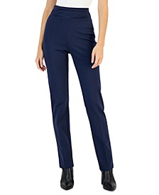 Women's Ruched-Waistband Straight-Leg Ponté-Knit Pants, Created for Macy's