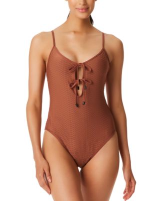Sanctuary - Women's Snake-Print Keyhole Tie-Front One-Piece Swimsuit