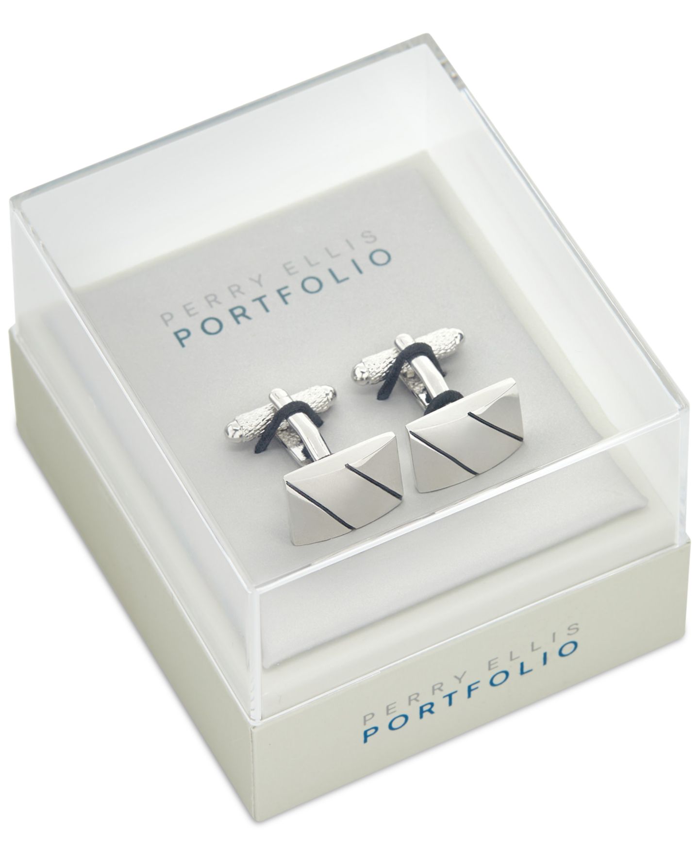 Мужские запонки Perry Ellis Portfolio Diagonal Line Cufflinks, цвет: Серебряный — фото 2