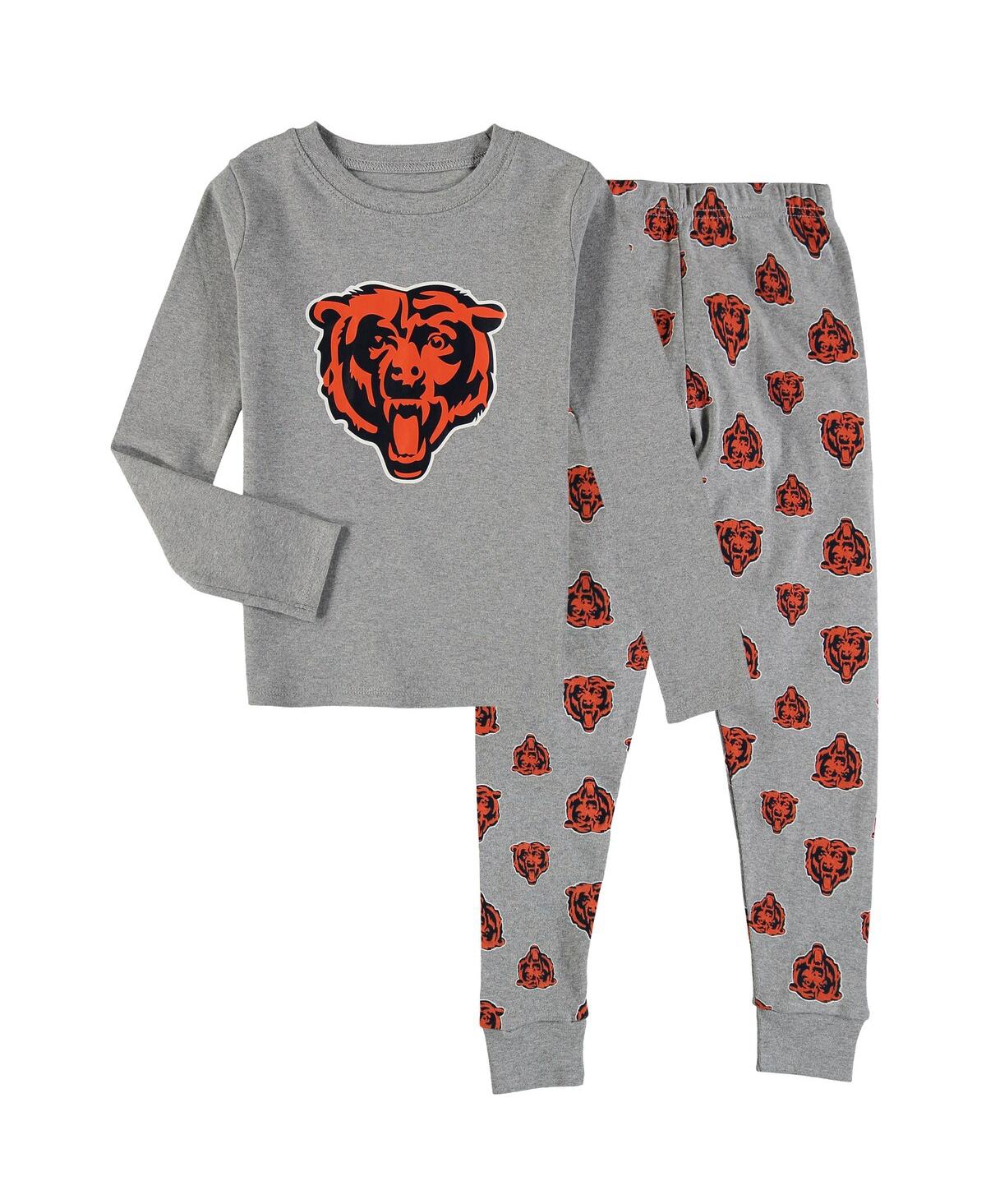 Outerstuff Babies' Preschool Boys And Girls Heathered Gray Chicago Bears Long Sleeve 2 Piece T-shirt And Pants Sleep Se