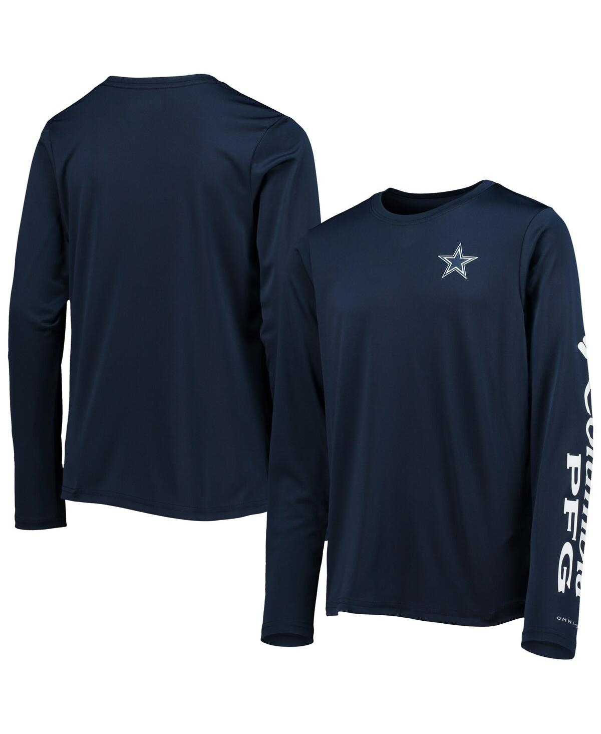 Columbia Big Boys  Navy And White Dallas Cowboys Terminal Tackle Omni-shade Long Sleeve T-shirt In Navy,white