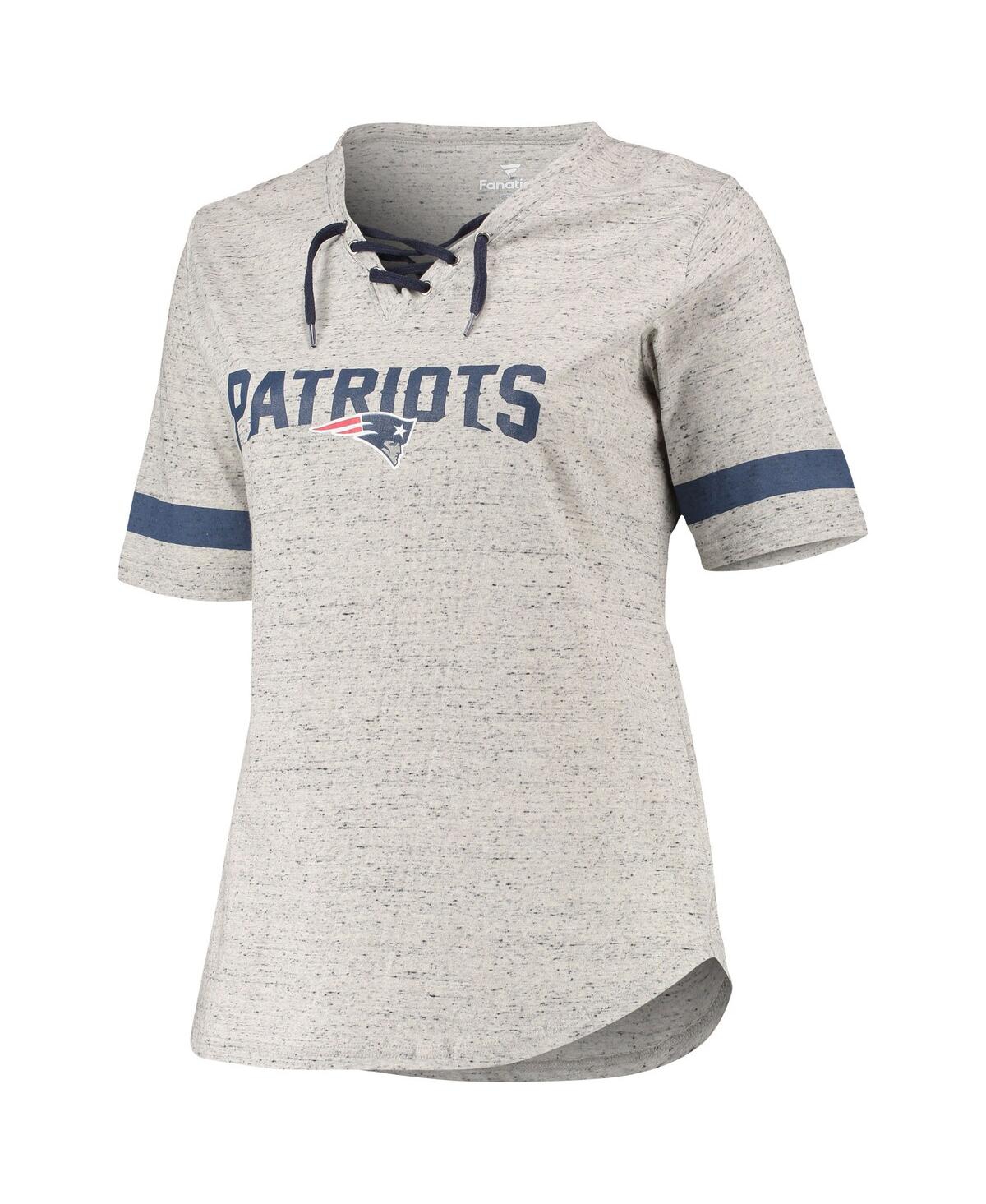 Shop Profile Women's Heathered Gray New England Patriots Plus Size Lace-up V-neck T-shirt