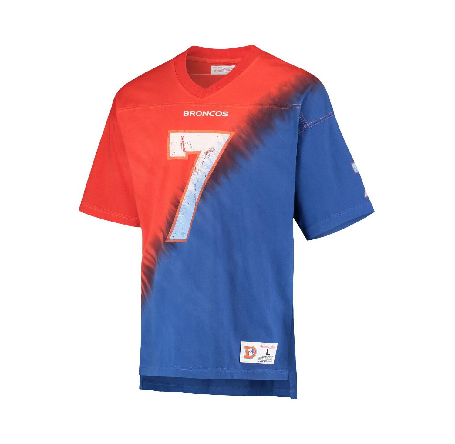 Men's John Elway Orange, Royal Denver Broncos Retired Player Name and Number Diagonal Tie-Dye V-Neck T-shirt