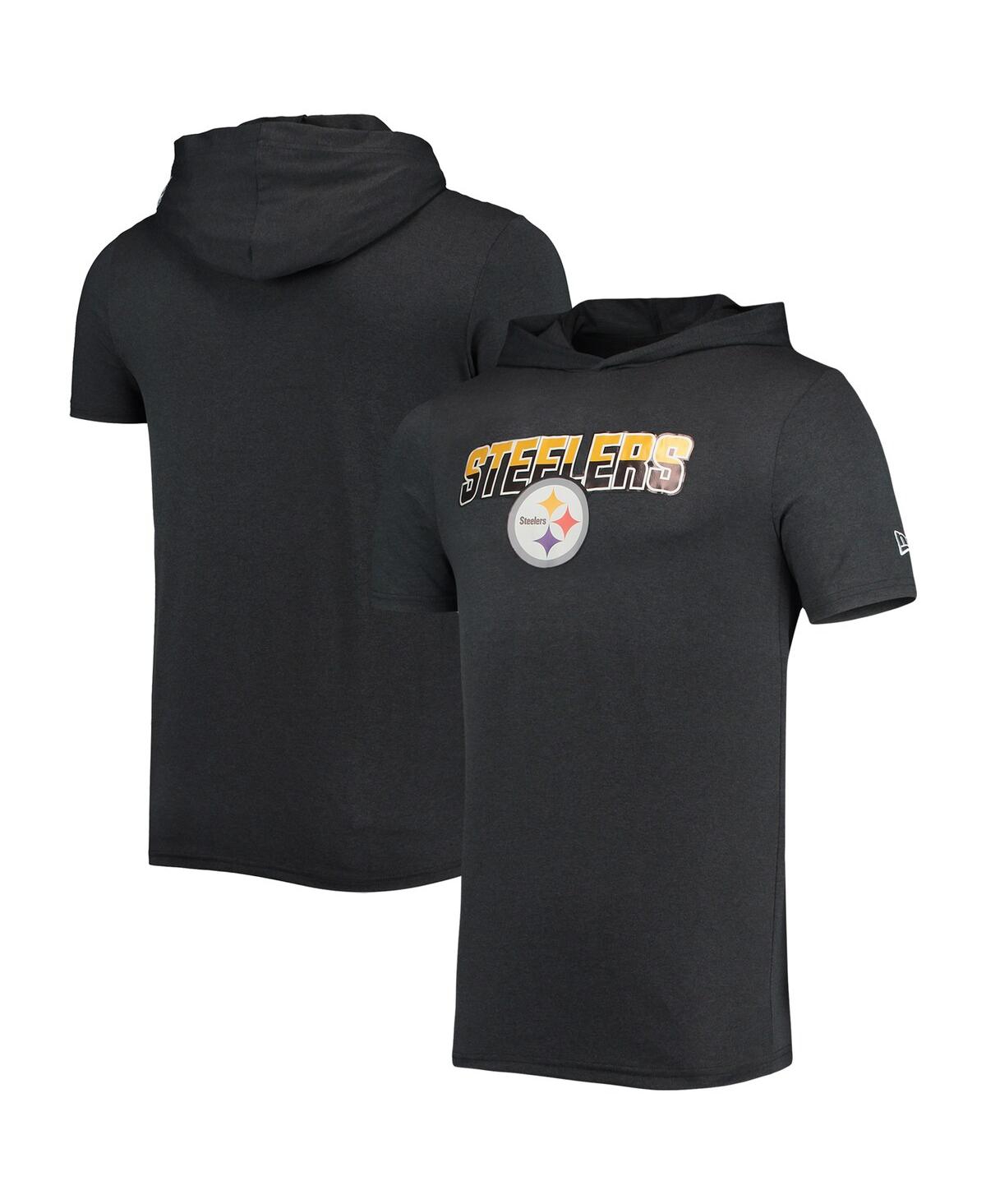 Shop New Era Men's  Heathered Black Pittsburgh Steelers Team Brushed Hoodie T-shirt