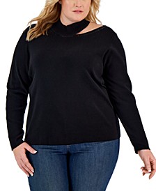 Plus Size Mock Turtleneck Cutout Sweater