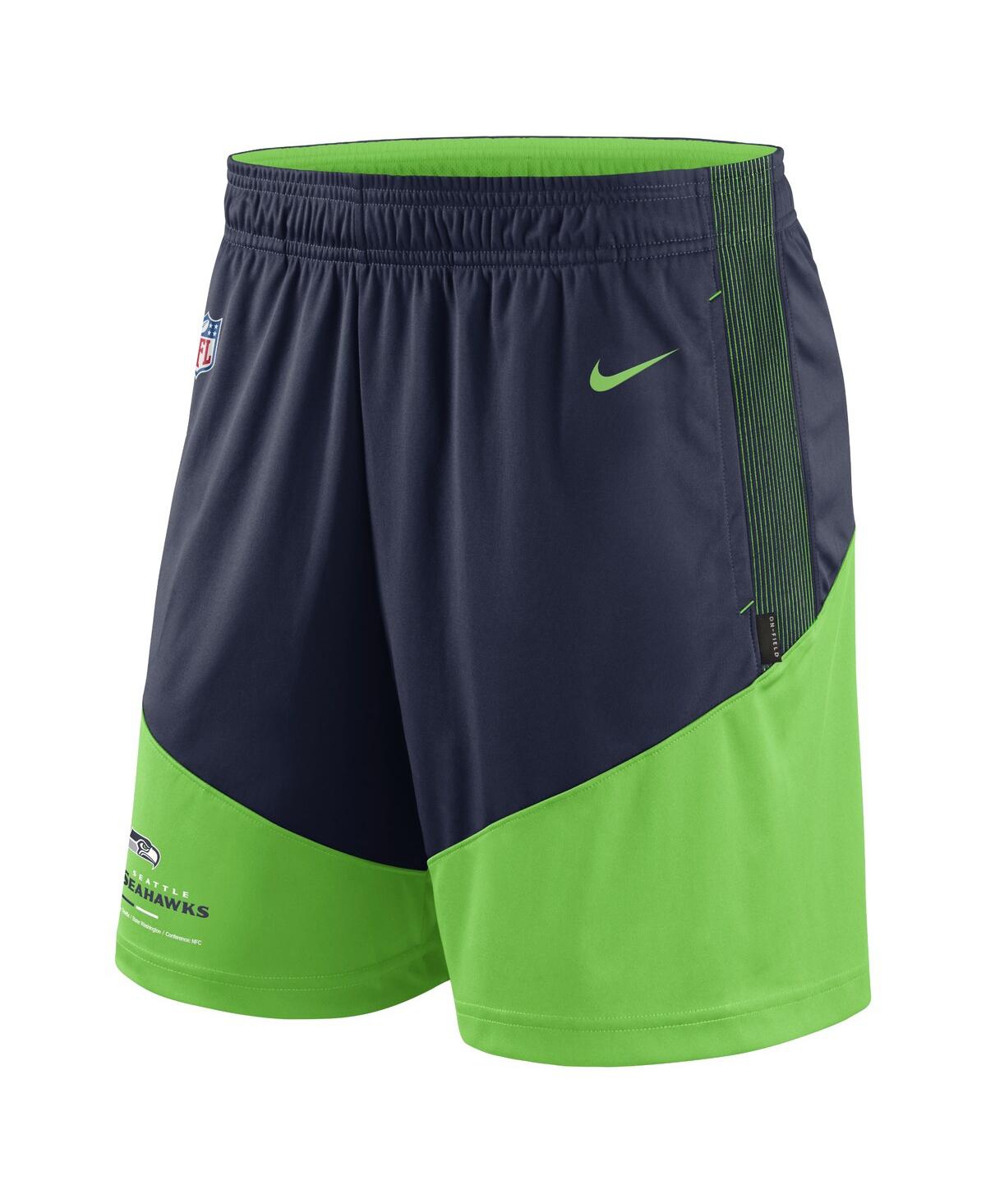 Shop Nike Men's  Navy, Neon Green Seattle Seahawks Primary Lockup Performance Shorts In Navy,neon Green