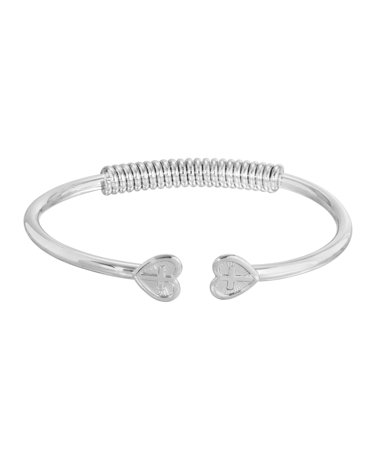 2028 Silver-tone Heart Cross Coil Spring C-cuff Bracelet In Gray
