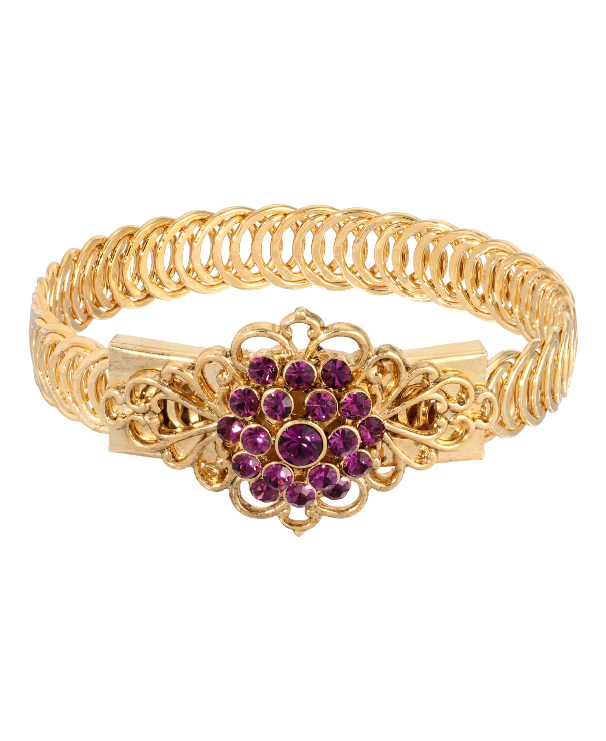 14K Gold-tone Purple Flower Overlay Belt Bracelet - Purple