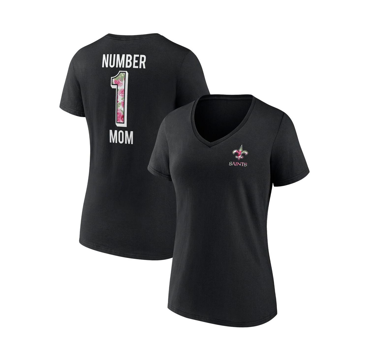 Women's Black New Orleans Saints Team Mother's Day V-Neck T-shirt