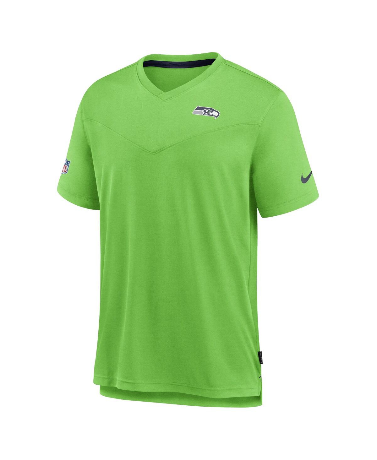 Nike Neon Green Seattle Seahawks Sideline Coach Chevron Lock Up Logo V-neck Performance T-shirt In Neon Green