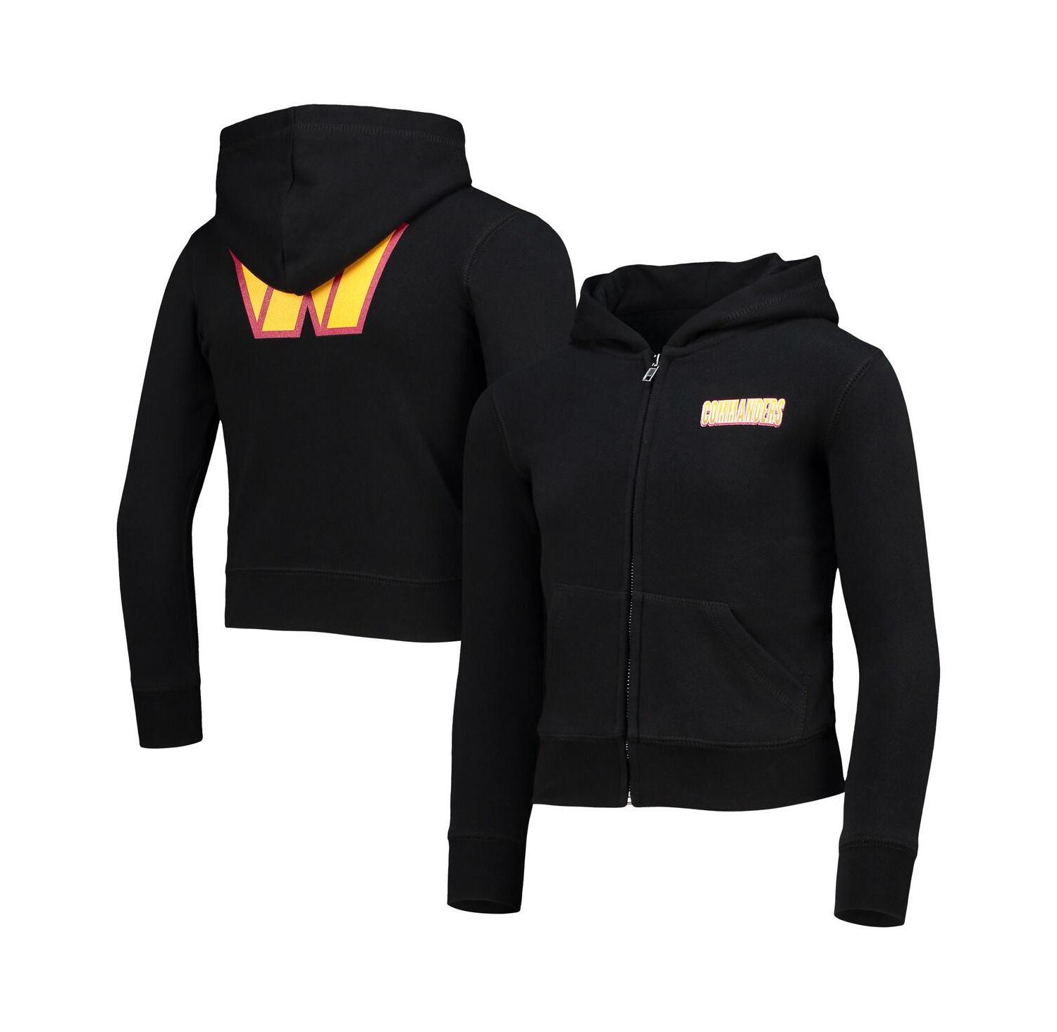 Big Girls Black Washington Commanders Full-Zip Hoodie