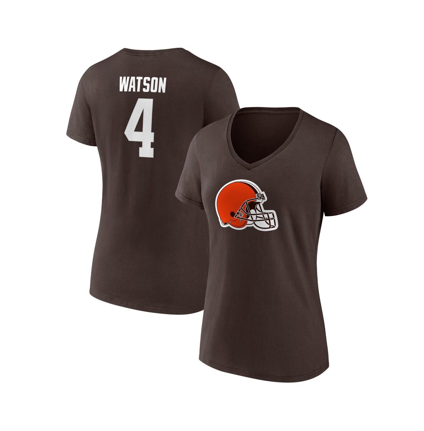 Женская футболка Fanatics Deshaun Watson Brown Cleveland Browns Player Icon Name and Number V-Neck — фото 1