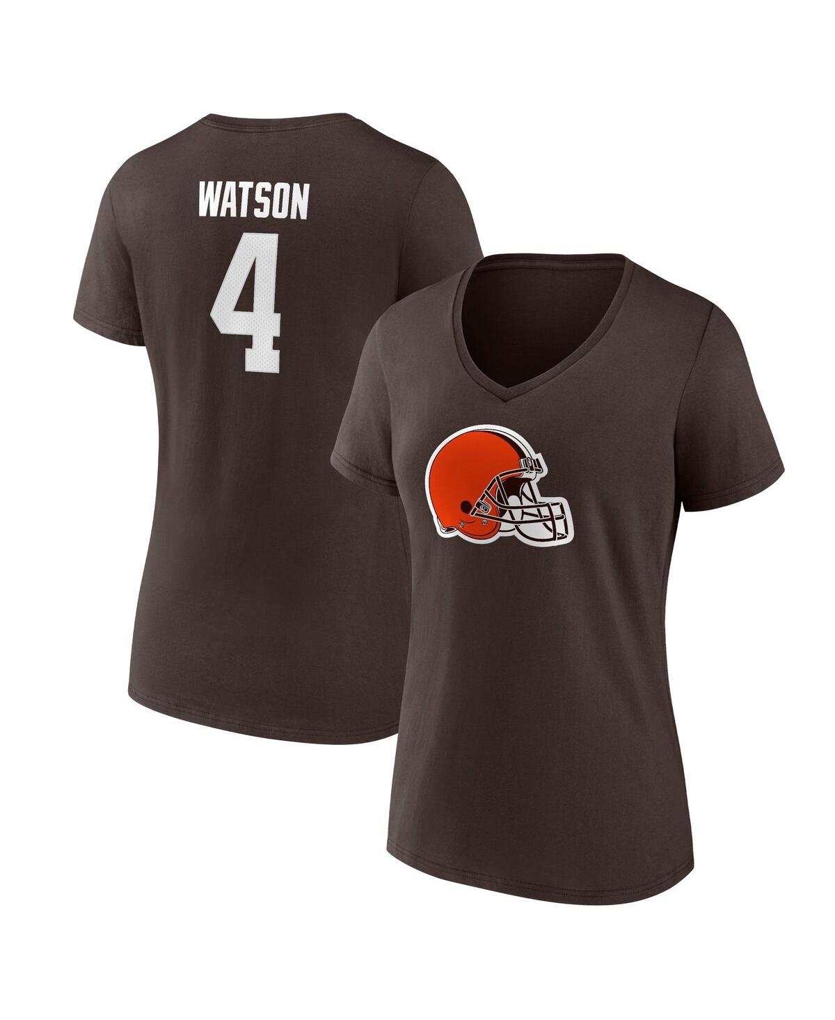 Shop Fanatics Women's  Deshaun Watson Brown Cleveland Browns Player Icon Name And Number V-neck T-shirt