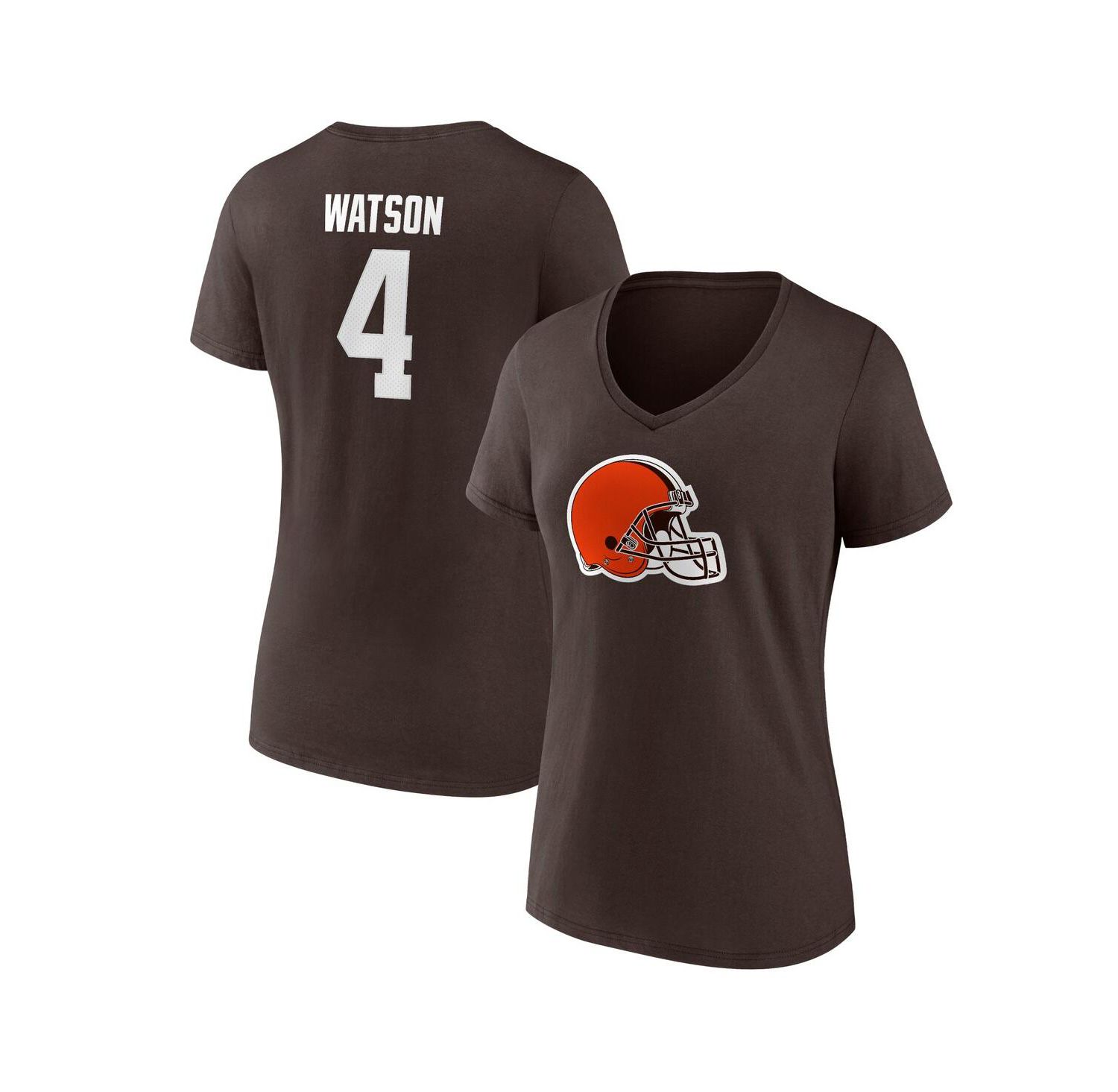 Women's Deshaun Watson Brown Cleveland Browns Player Icon Name and Number V-Neck T-shirt
