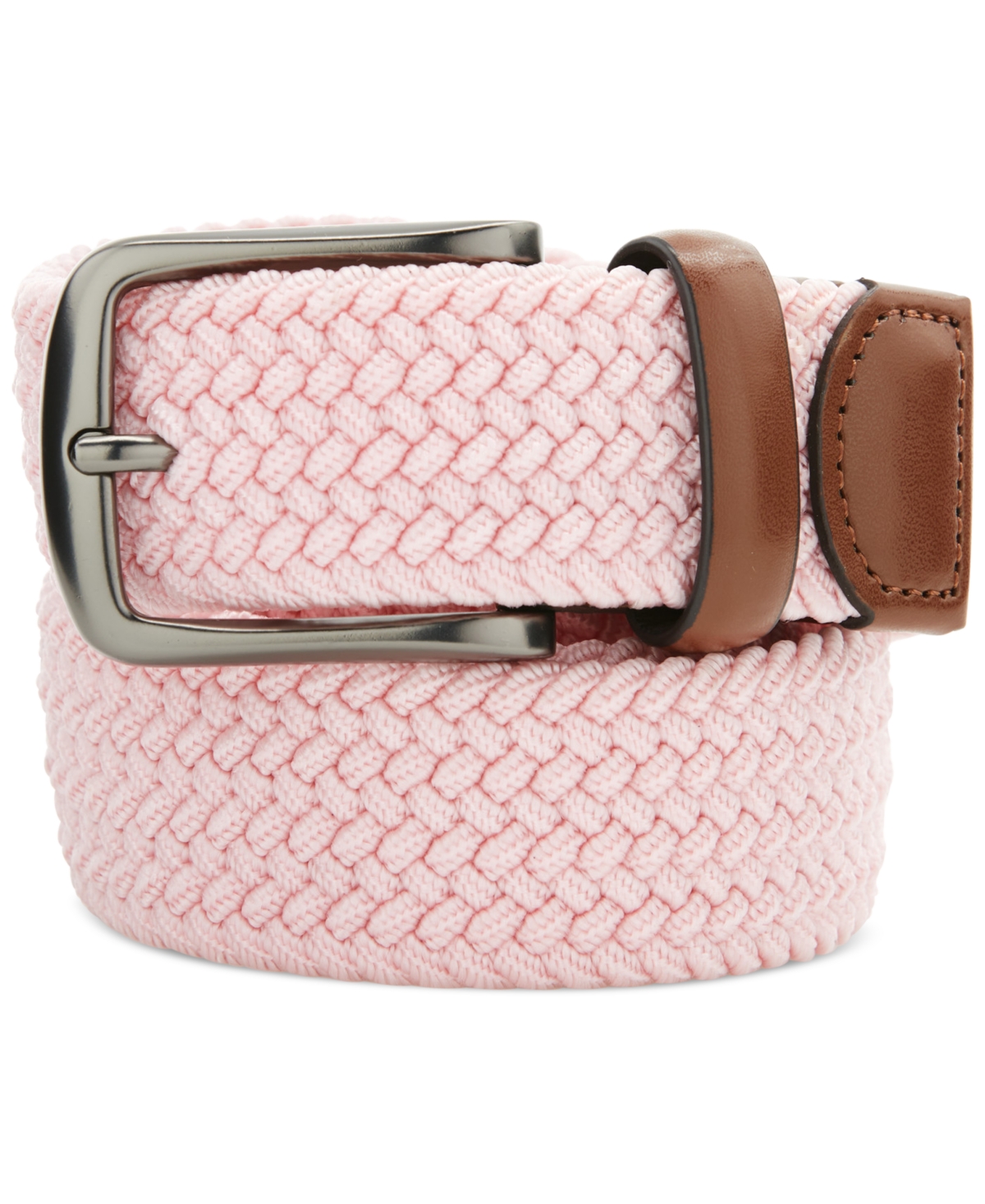 Perry Ellis Portfolio Men's Webbed Leather-trim Belt In Pink
