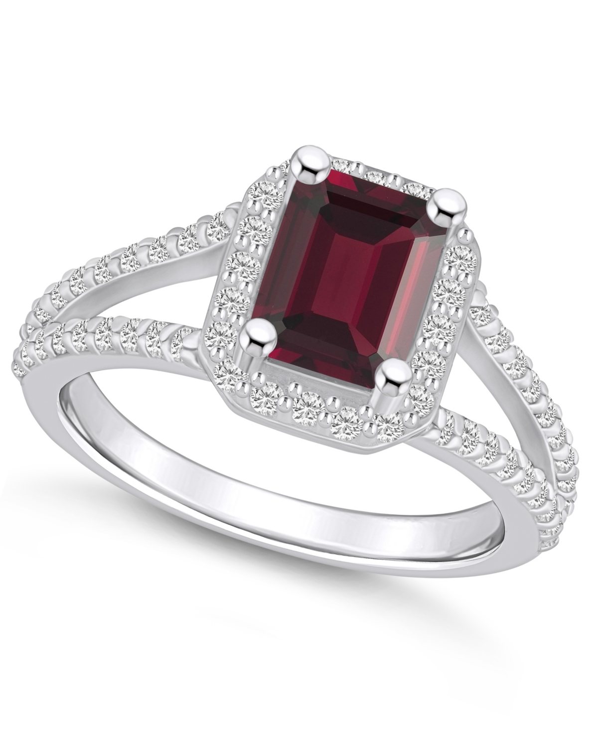 Macy's Garnet (2 Ct. T.w.) And Diamond (1/2 Ct. T.w.) Halo Ring In 14k White Gold In Red