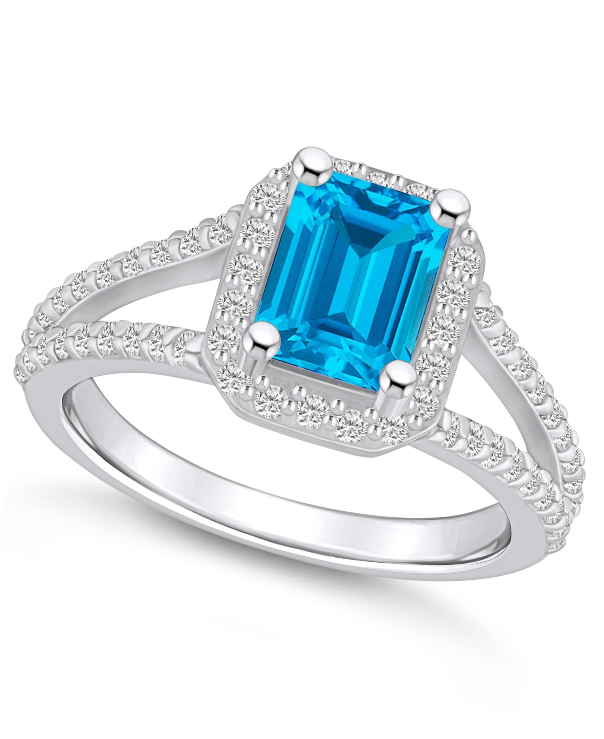 Macy's Blue Topaz (2 Ct. T.w.) And Diamond (1/2 Ct. T.w.) Halo Ring In 14k White Gold In Blue