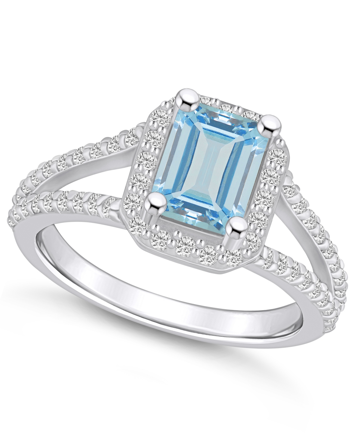 Macy's Aquamarine (1-3/8 Ct. T.w.) And Diamond (1/2 Ct. T.w.) Halo Ring In 14k White Gold In Aquamarine