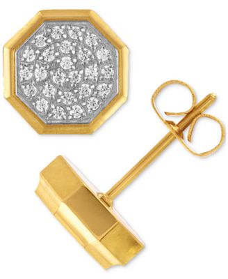 Men's Diamond Pav&eacute; Cluster Octagon Stud Earrings (1/4 ct. t.w.) in Stainless Steel & Gold Ion-Plated Stainless Steel