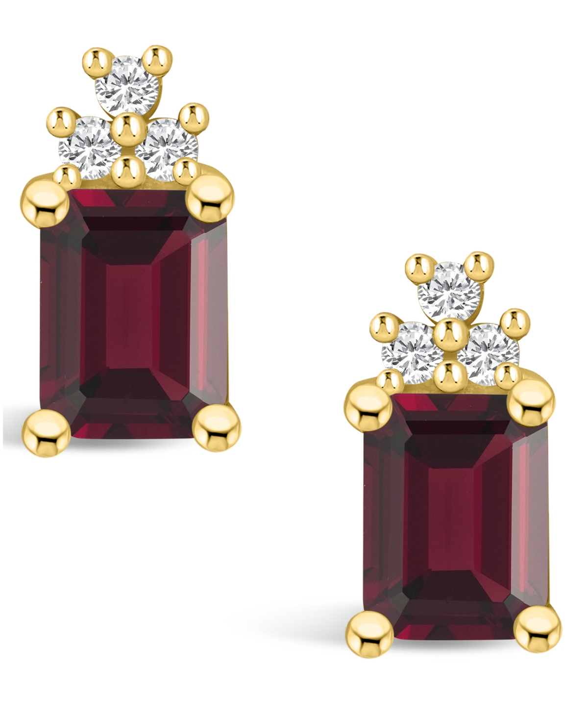 Macy's(3-7/8 ct. t.w.) and Diamond (1/5 ct. t.w.) Stud Earrings in 14K Yellow Gold - Garnet