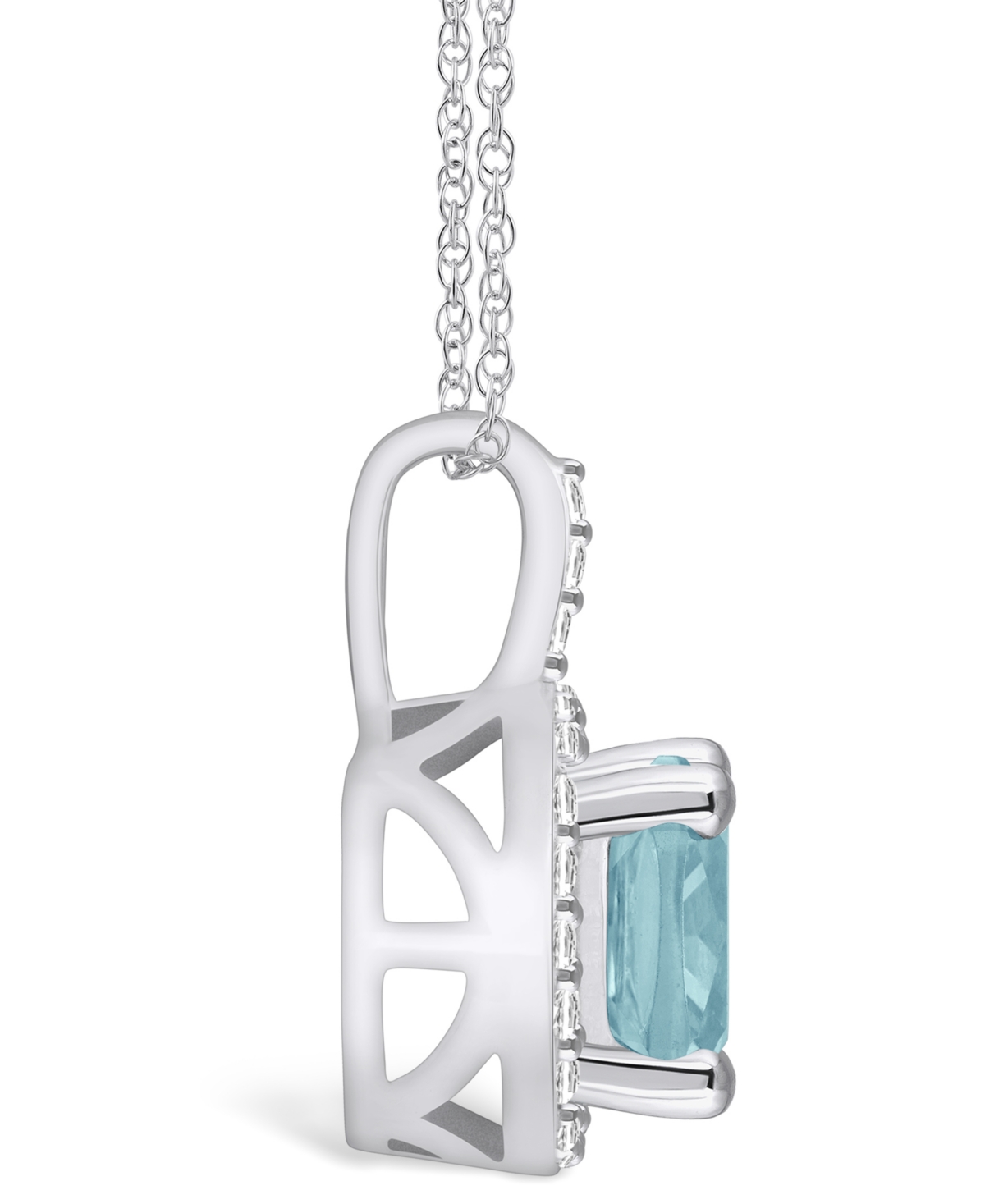 Macy's(2 Ct. T.w.) and Diamond (1/4 Ct. T.w.) Halo Pendant Necklace in 14K White Gold - Aquamarine