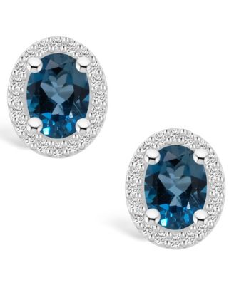 London Topaz (3-1/5 ct. t.w.) and Diamond (3/8 ct. t.w.) Halo Stud Earrings in 14K White Gold