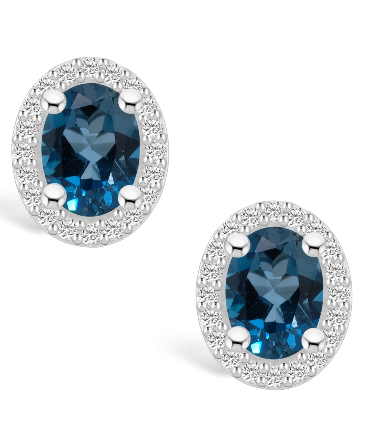 Macy's London Topaz (3-1/5 ct. t.w.) and Diamond (3/8 ct. t.w.) Halo Stud Earrings in 14K White Gold