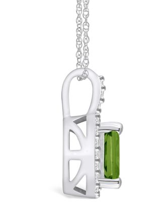 Peridot (1-3/4 Ct. T.W.) and Diamond (1/4 Ct. T.W.) Halo Pendant Necklace in 14K White Gold