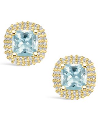 Macy's Aquamarine (1-3/4 Ct. T.w.) And Diamond (3/8 Ct. T.w.) Halo Stud ...