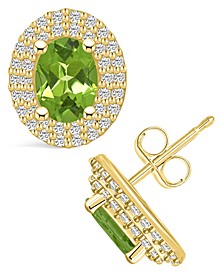 Peridot (1-3/4 ct. t.w.) and Diamond (1/2 ct. t.w.) Halo Stud Earrings in 14K Yellow Gold
