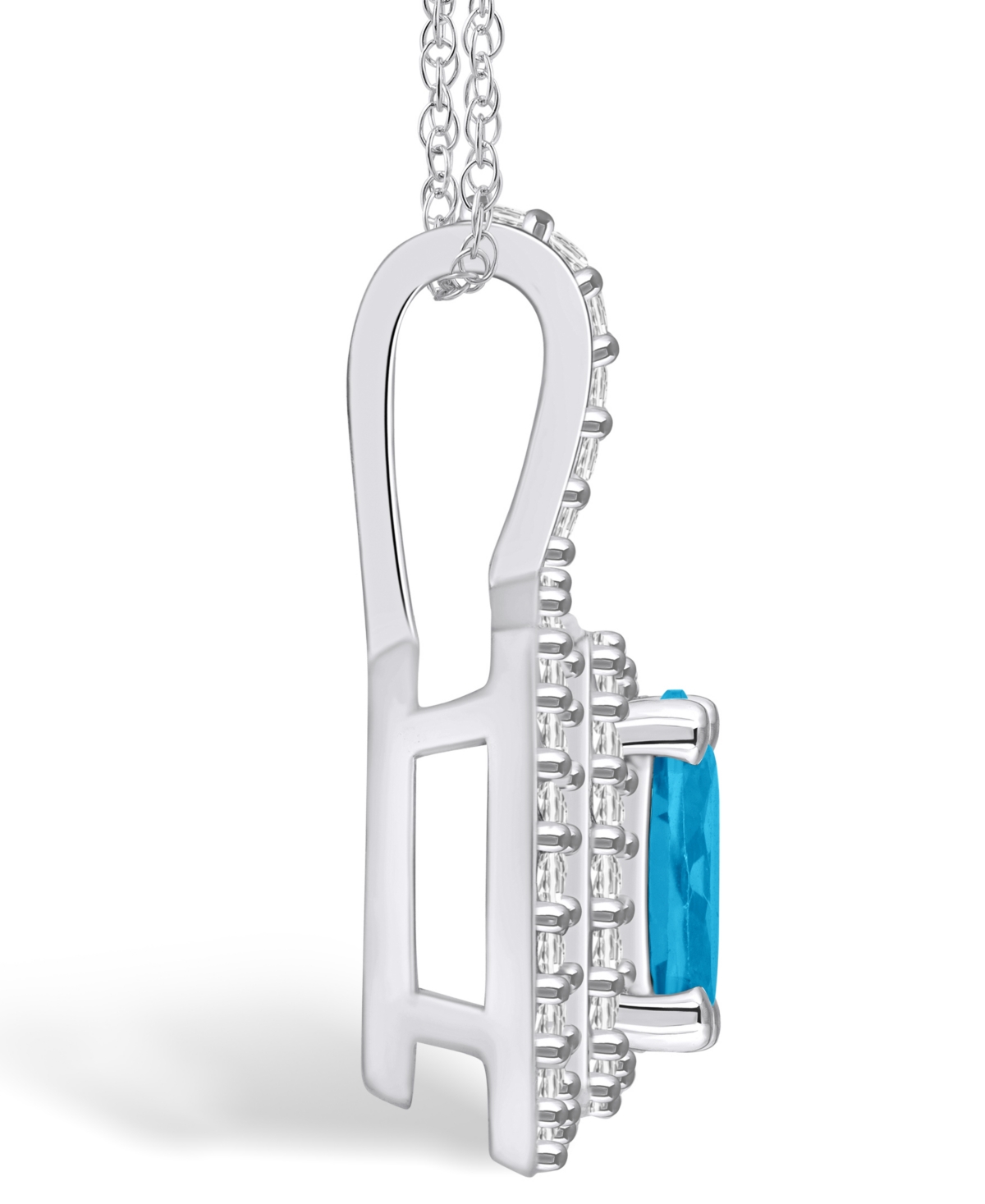 Macy's(1-5/8 Ct. T.w.) and Diamond (1/2 Ct. T.w.) Halo Pendant Necklace in 14K White Gold - Blue Topaz