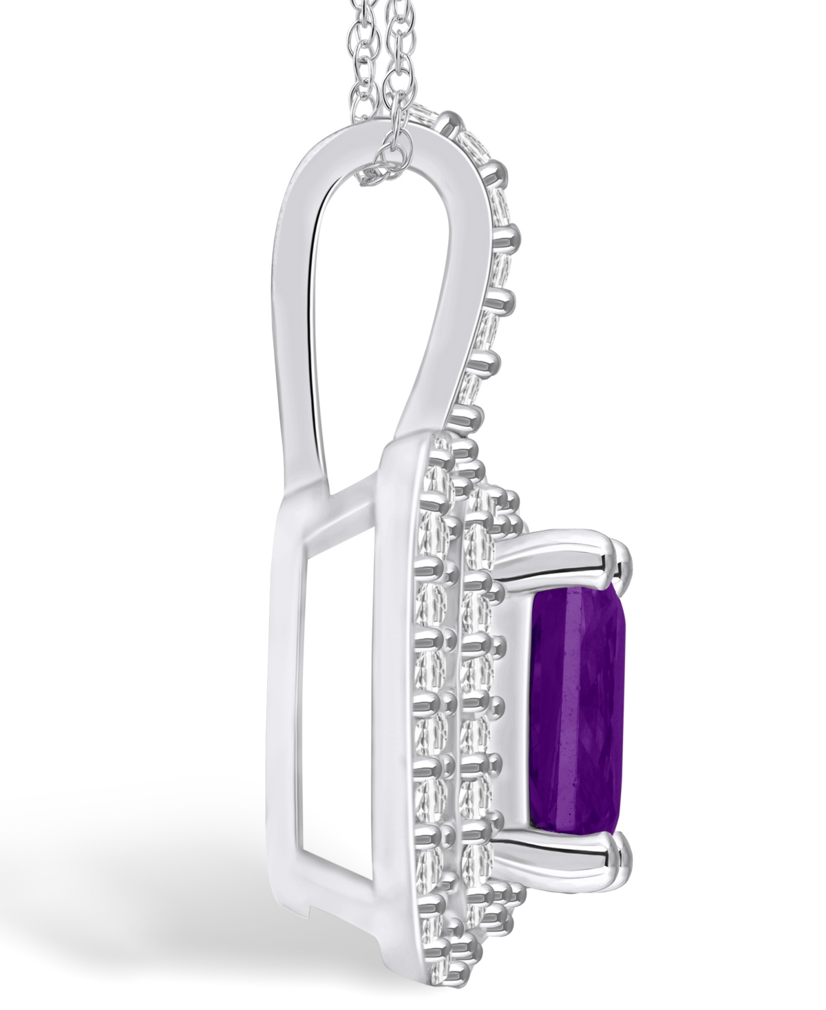 Macy's(1-5/8 Ct. T.w.) and Diamond (1/2 Ct. T.w.) Halo Pendant Necklace in 14K White Gold - Amethyst