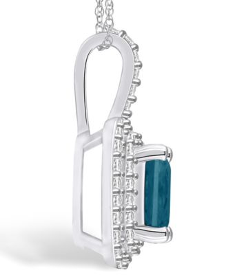 London Blue Topaz (2 Ct. T.W.) and Diamond (1/2 Ct. T.W.) Halo Pendant Necklace in 14K White Gold