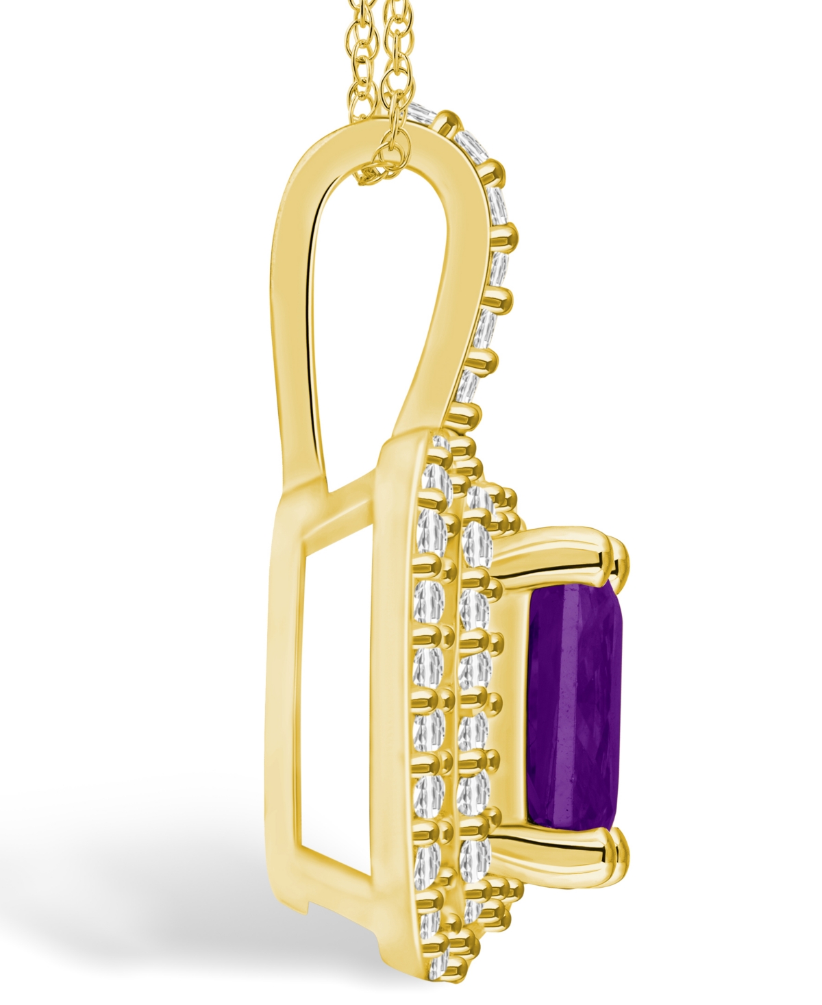 Macy's(1-5/8 Ct. T.w.) and Diamond (1/2 Ct. T.w.) Halo Pendant Necklace in 14K Yellow Gold - Amethyst