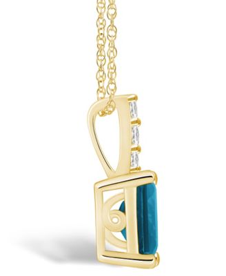 London Blue Topaz (2 Ct. T.W.) and Diamond Accent Pendant Necklace in 14K Yellow Gold