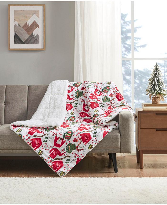 Premier Comfort Holiday Printed Reversible Sherpa Throw 50