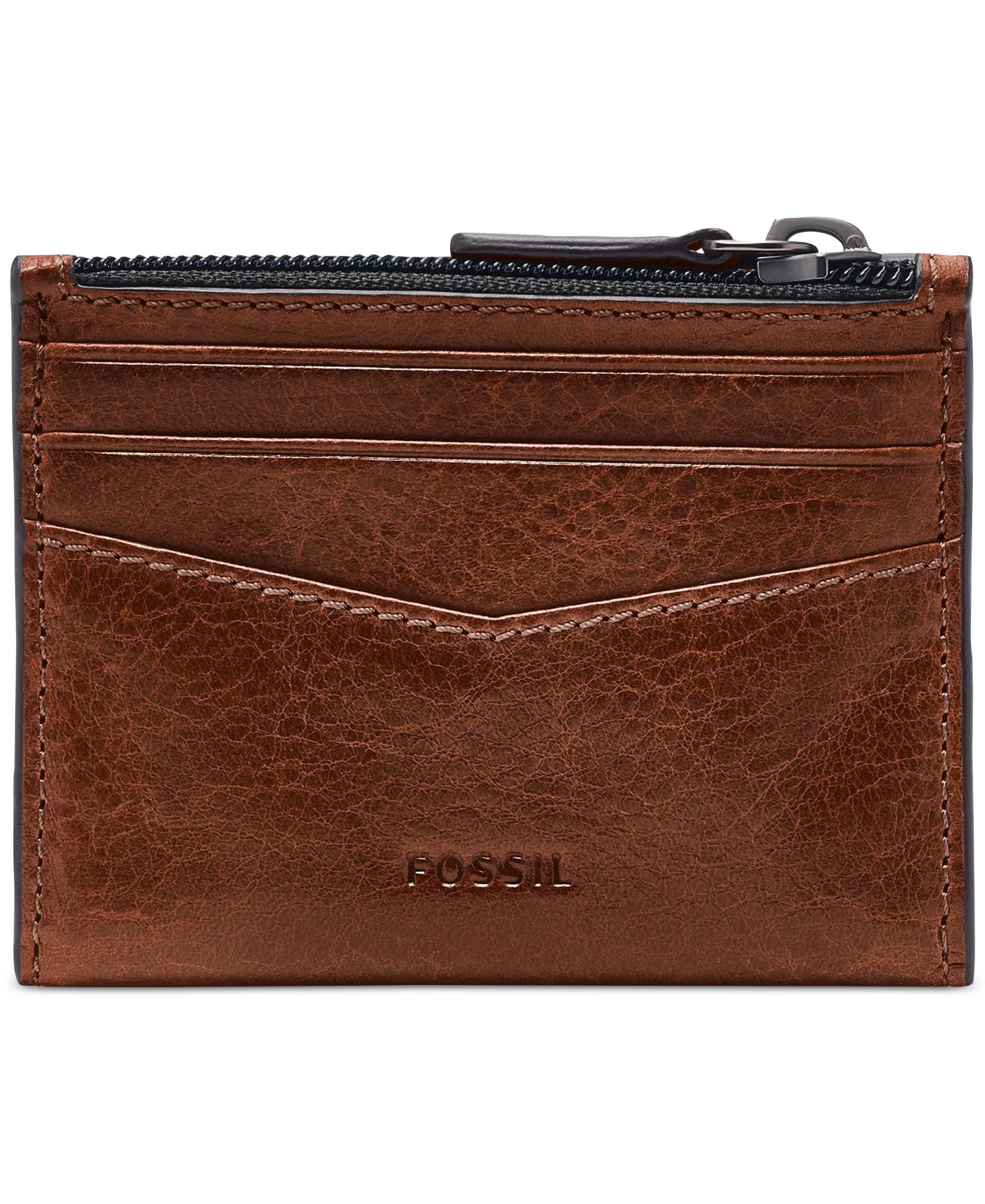 Мужской кошелёк Fossil Andrew Zip Card Case, цвет: Коньячный — фото 1